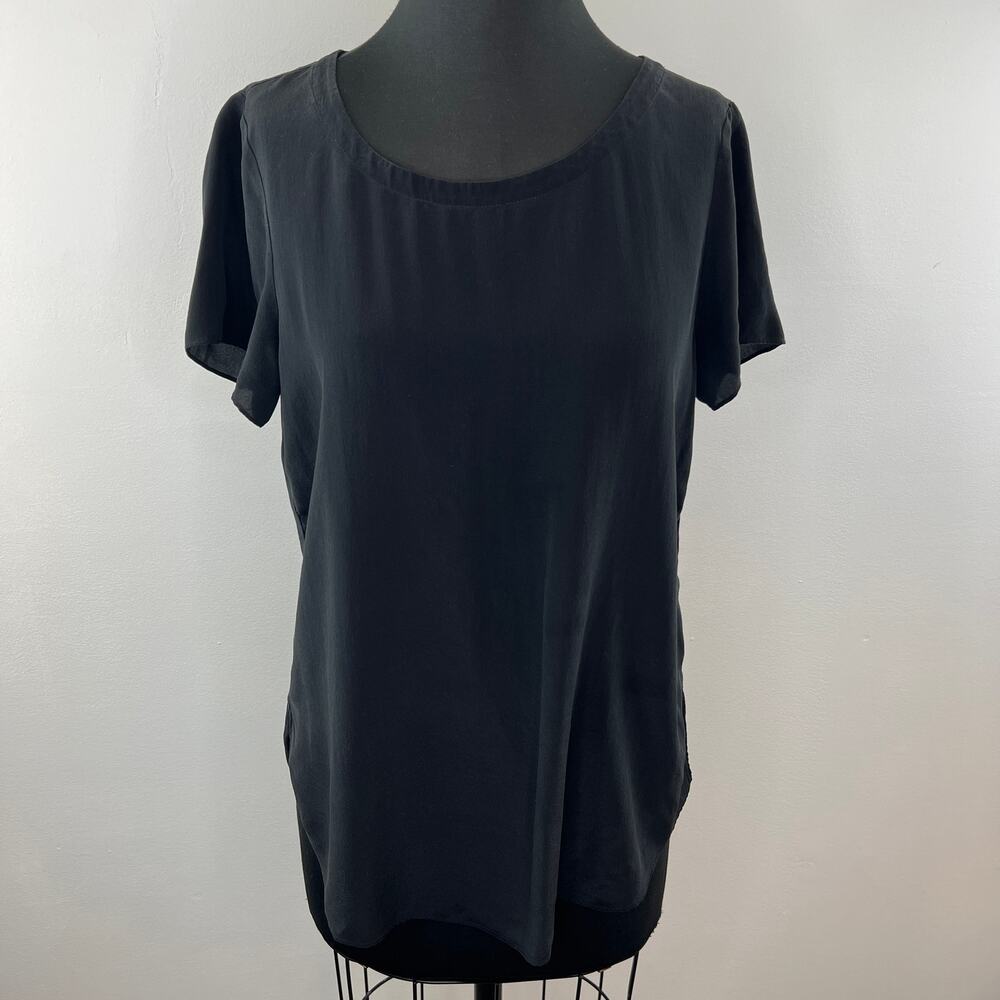 EILEEN FISHER Black Oversized Crew Neck Short Sleeve Tee Shirt Top Blouse S